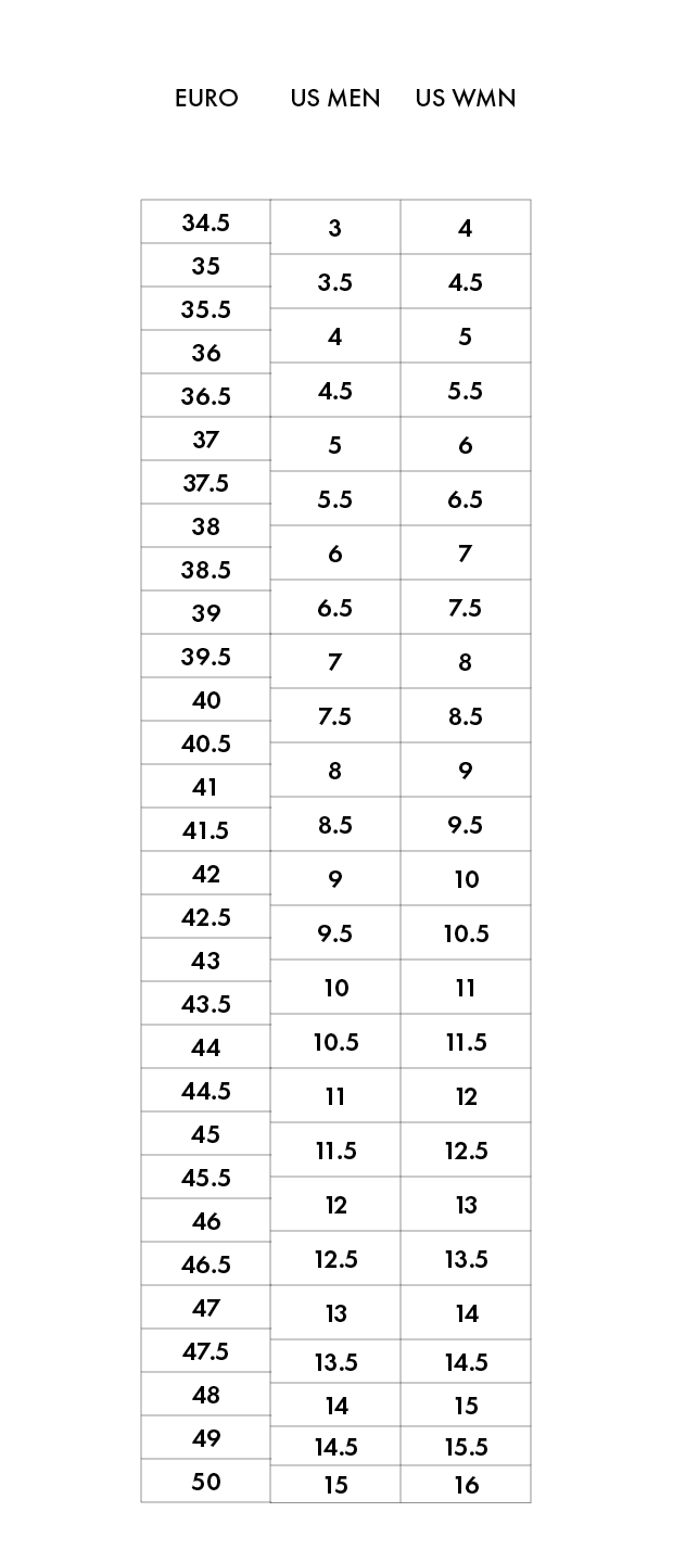 Telemark Boot Size Chart